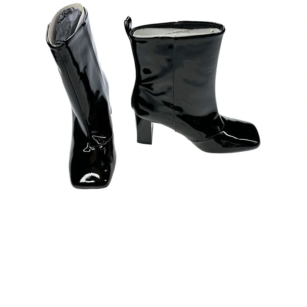 Good American Square Toe Patent Leather Ankle Boots, NEW, 7